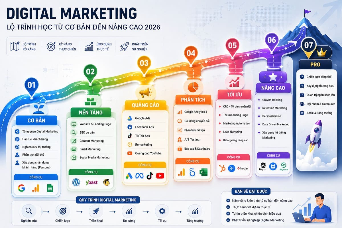 Lộ Trình Học Digital Marketing Từ Cơ Bản Đến Nâng Cao 2026